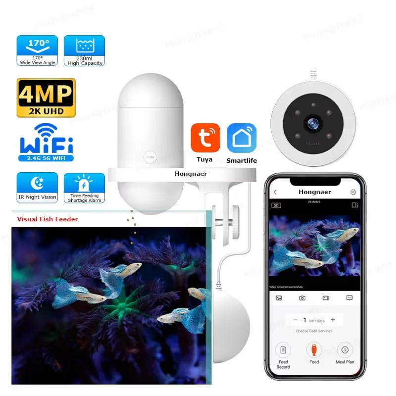 New 2.5K smart WiFi remote monitoring visual fish tank timing feeder wide-angle fish feeding camera