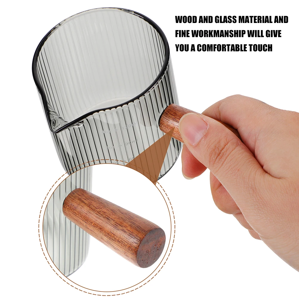 

2Pcs Mini Jug Glass Wood Handle Measuring Cup Espresso Coffee Container Pitcher For Home Cream Dispenser Cafe