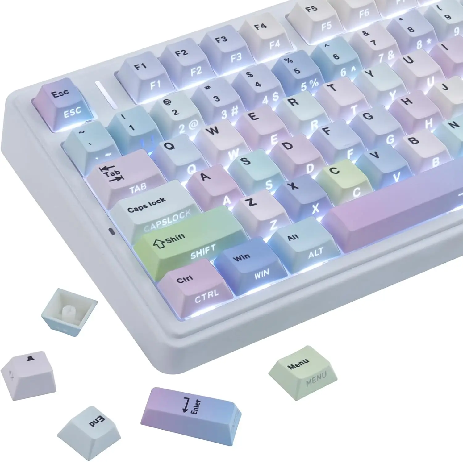 

Purple Keycaps 132 Keys PBT Custom Side Print Keycaps Cherry Profile Dye Sub Keycap Set Cute Shine Through Keyboard Key caps for