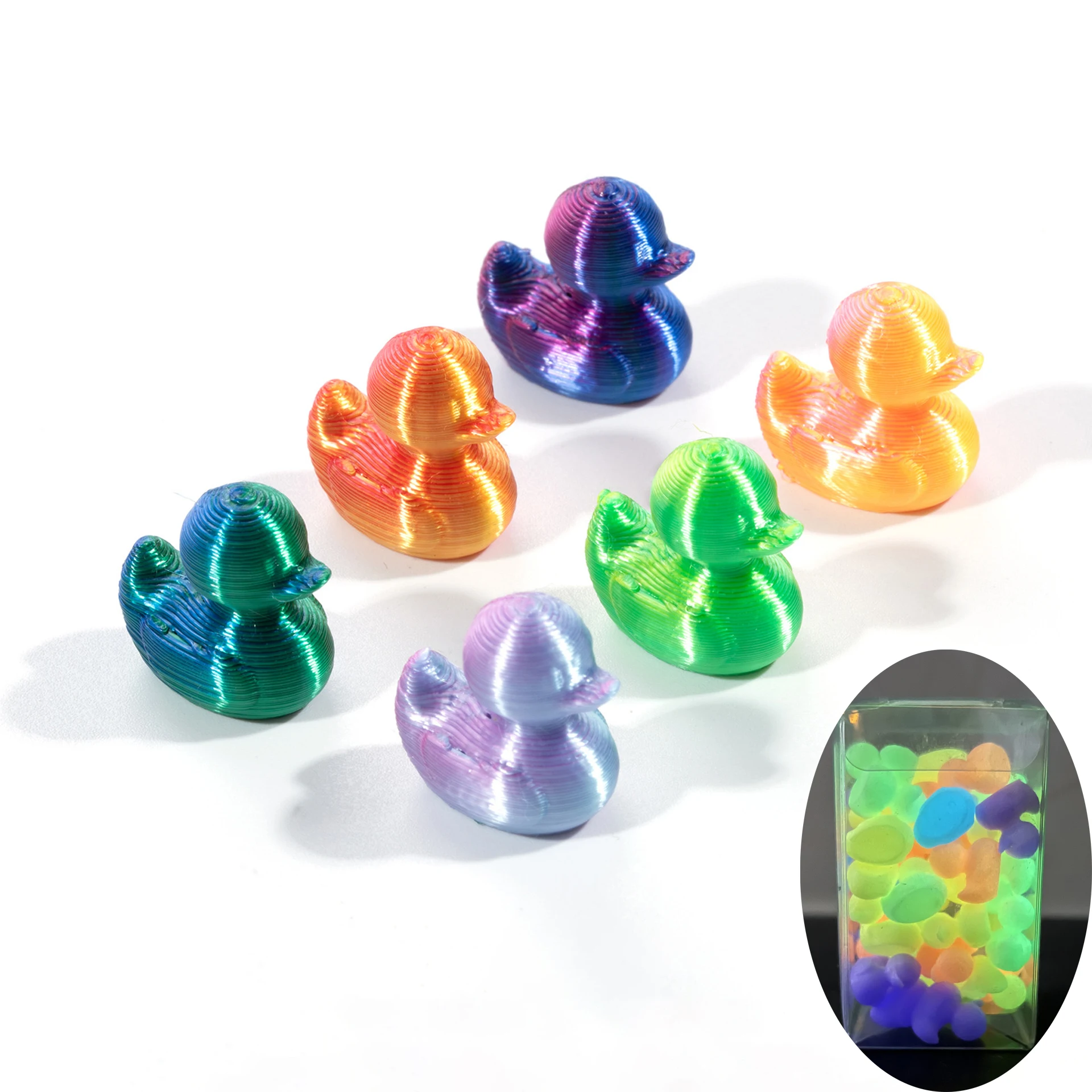 50 unids/caja 3D impreso Mini patos luminosos patos de Color degradado mascotas en miniatura adornos de escritorio artesanías de jardín decoración de paisaje regalos