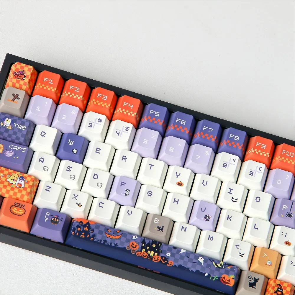 Trick or Treat Pixel, Keycap 120 Keys, Cherry/QX3 PBT Customized, Suitable for, Mechanical Gaming Keyboard Cap