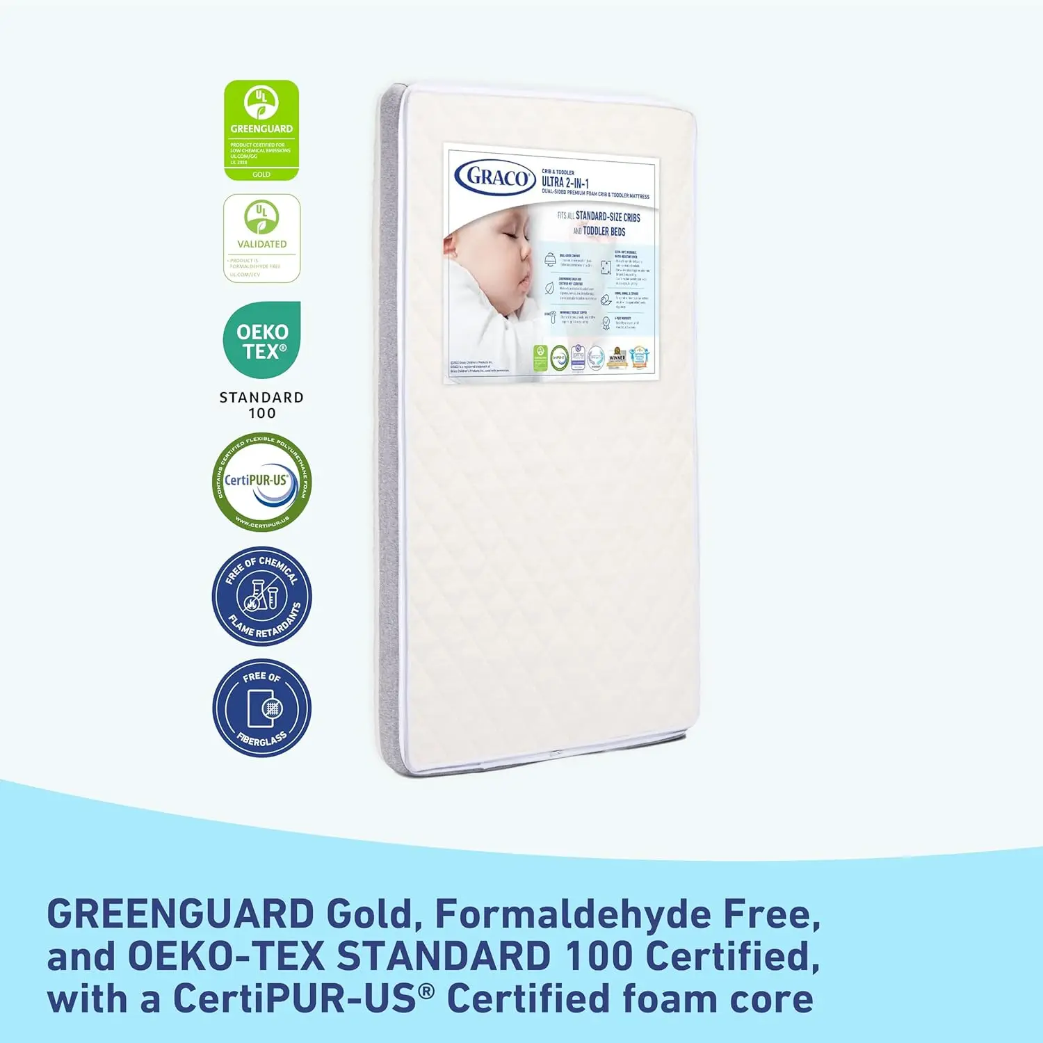 Ultra 2-in-1 Premium Dual-Sided Crib & Toddler Mattress - Gold and Oeko-TEX Standard 100 Certified, CertiPUR-US