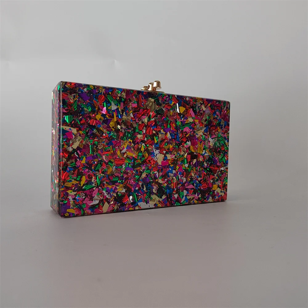 Acrylic Box Clutches Evening Bags Women Luxury Purse Colorful Big Glitter Party Travel Beach  Female Flap Mini Chic Shoulder Bag