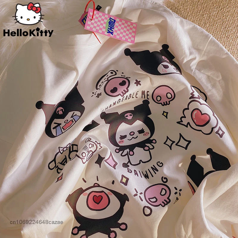 Sanrio Hello Kitty Sweet Printed Sweater Y2k Sweetheart Spice Girl Autumn Students Hoodie Kawaii Loose Versatile Top For Women