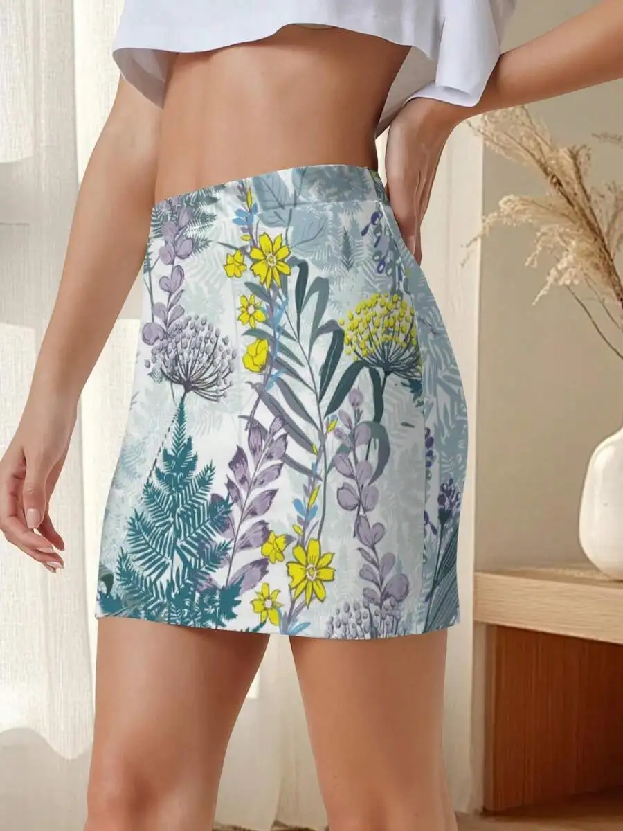 Women Summer Bodycon Skirt Botanical Floral Print Soft Breathable Fabric Casual Style