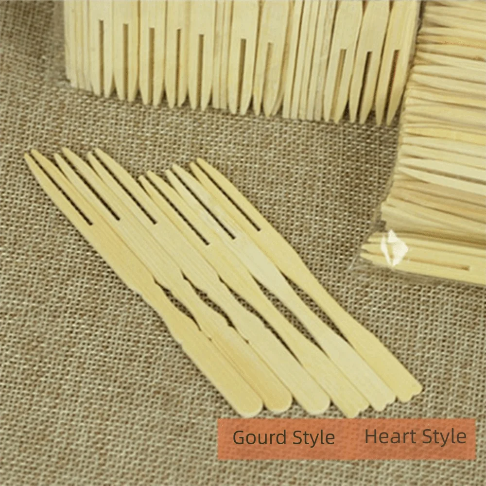 100Pcs Bamboo Appetizer Forks Disposable Small Picks Dessert Cocktail Forks Mini Size Individually Wrapped Restaurant Tableware
