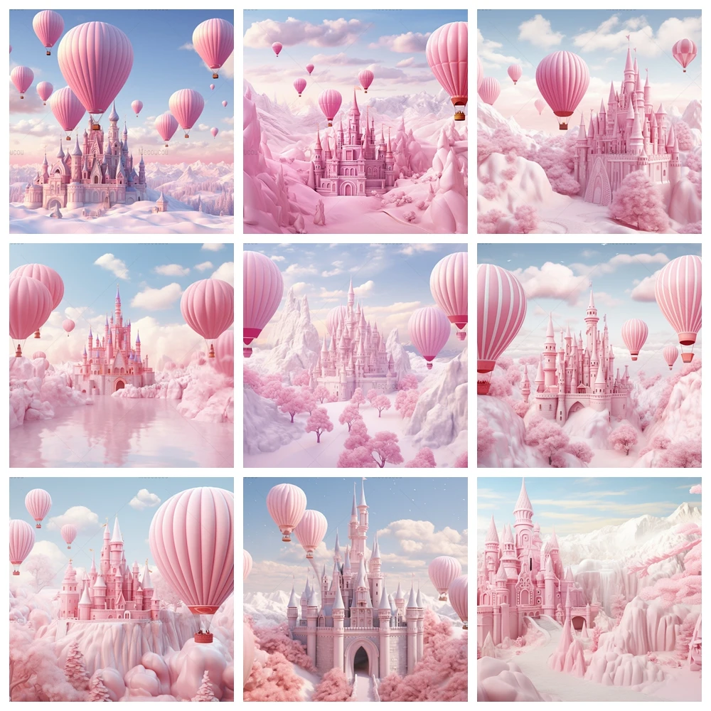 Pink Rainbow Castle Princess Newborn Birthday Party Backdrops Dreamy World Poster Photographic Background Photo Studio Decor