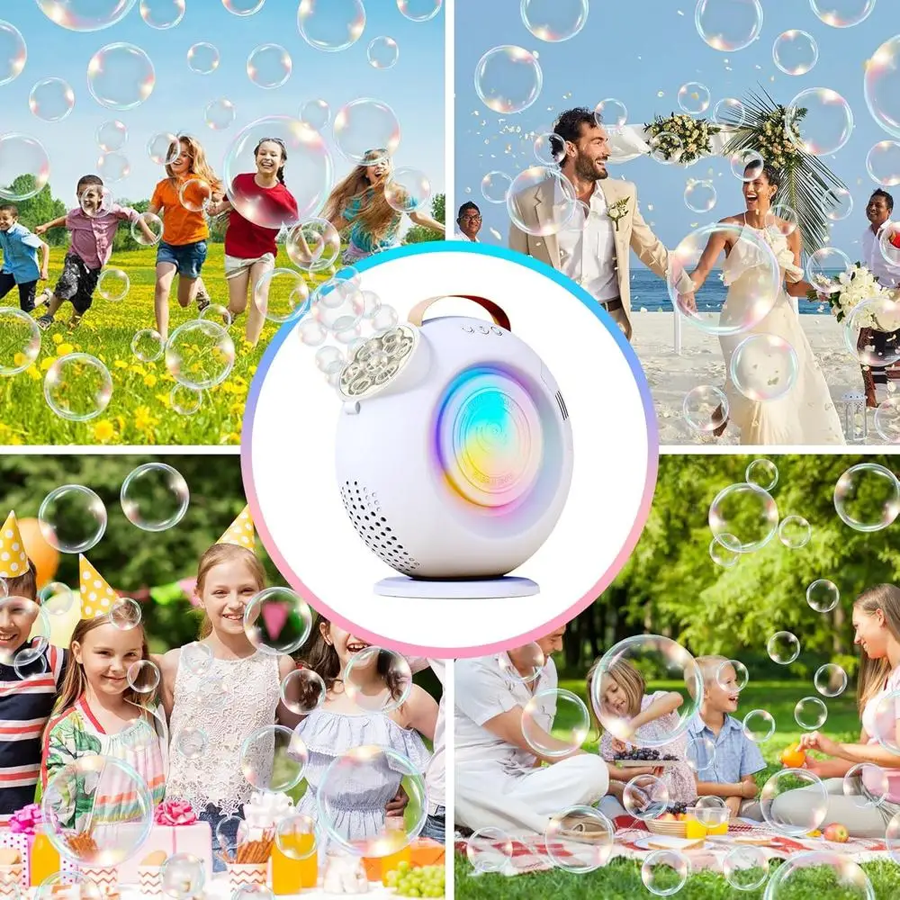 Máquina de bolhas automática portátil recarregável 360 °   Brinquedo giratório divertido ao ar livre para crianças