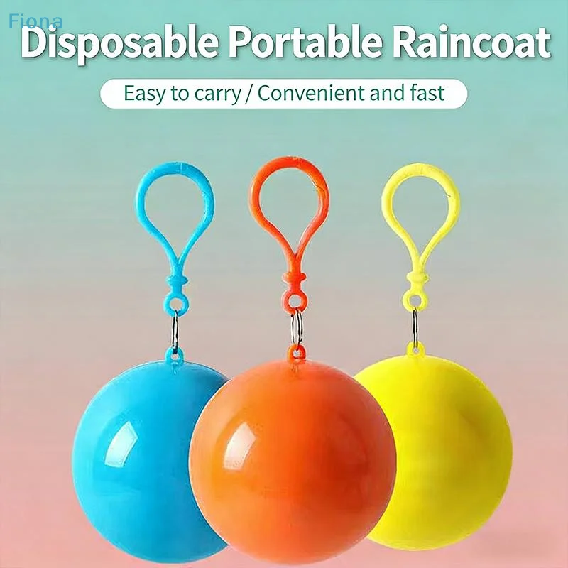 ☪Colorful Mini Portable Raincoat Ball Thickened Disposable Waterproof Emergency Adults Rain Ponchos Cape Keyring