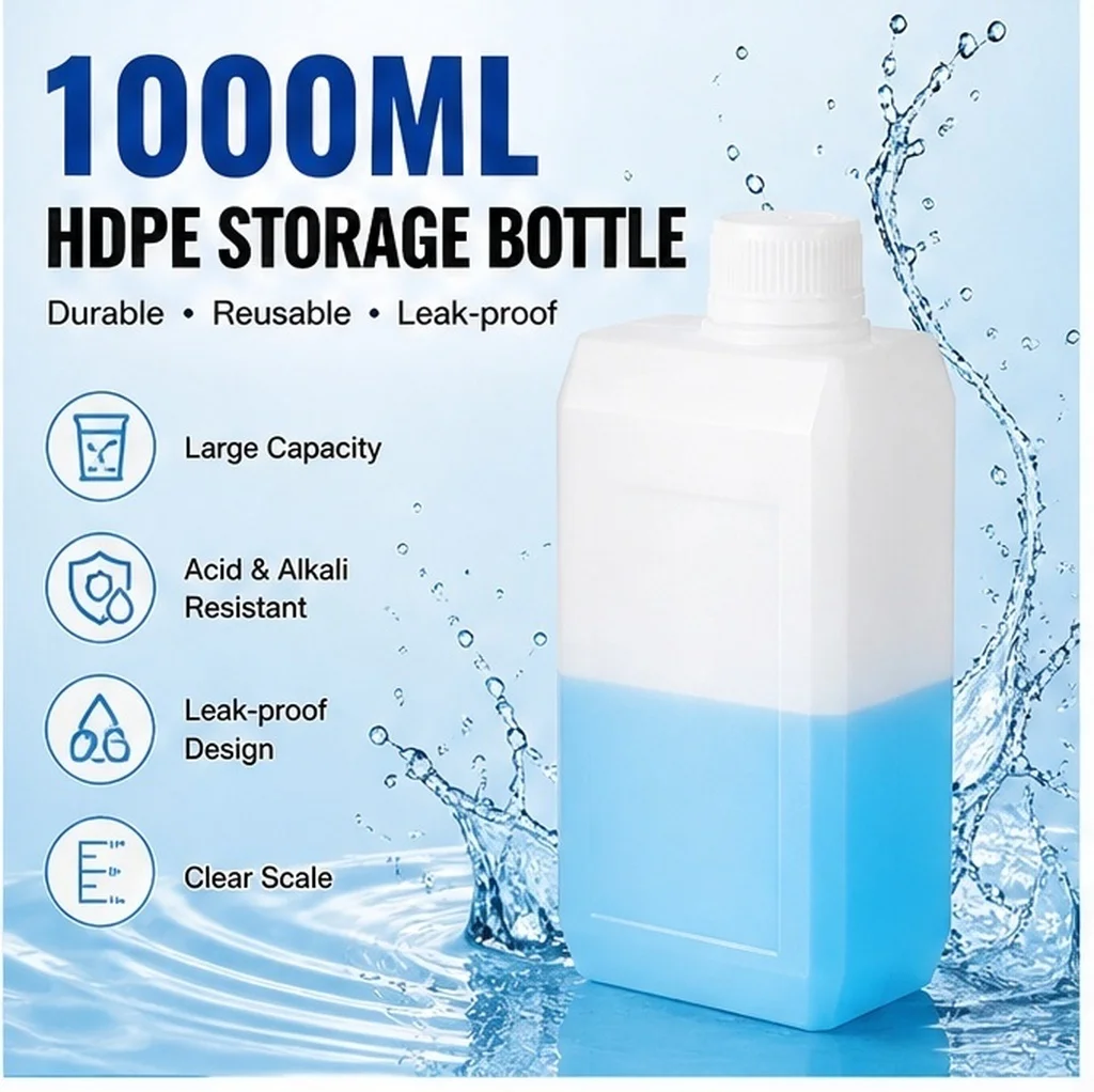 1 Liter Food Grade Hdpe Storage Bottle Flat Plastic Jug Acid Alkali Resistant Reusable Oil Container Leak Proof for Kitchen