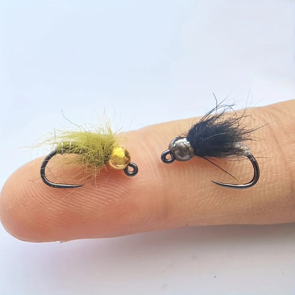 6/8PCS Iscas de Pesca Euro Nymph com Esferas de Tungstênio |   Ninfas de Afundamento Rápido Tamanho 14 para Pesca de Truta e Robalo, Cor Preto Oliva