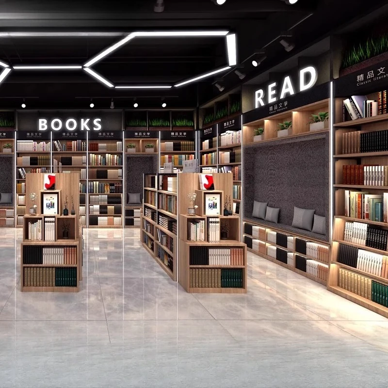 Library Bookstore Shelf Single-sided Wall-mounted Display Rack Creative Island Cabinet Adjustable Storage Rack Customizable FYBK