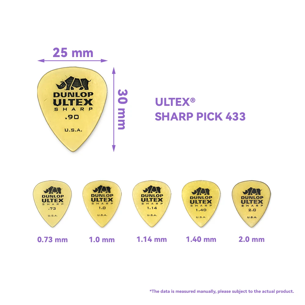 Dunlop Guitar Picks 433R ULTEX SHARP Pick 0.73/0.90/1.0/1.14/1.40/2.0 mm, USA Original Guitar Accessories