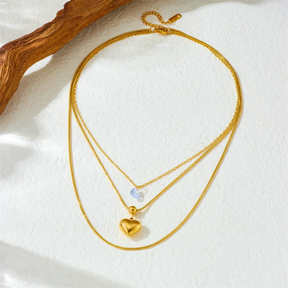 LAMENGLY 316L Stainless Steel Fashionable, simple and versatile heart pendant, layered and non fading gift for women