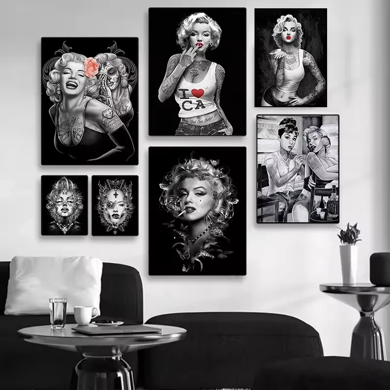 Black and White Retro Marilyn Monroe Canvas Poster and Prints Figure Canvas Painting Wall Art Picture for Living Room Home Decor