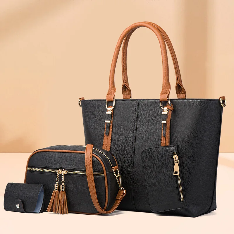 

High Quality Solid Color Trendy Four-piece Handbag Large Capacity Retro Female Shoulder Bag Casual Commuting Underarm Bag