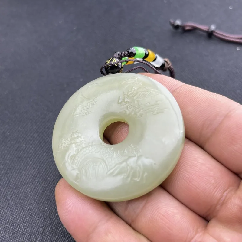Qinghai-Colored Hetian Jade , Symbolizing Progress And Peace, Green Pendant
