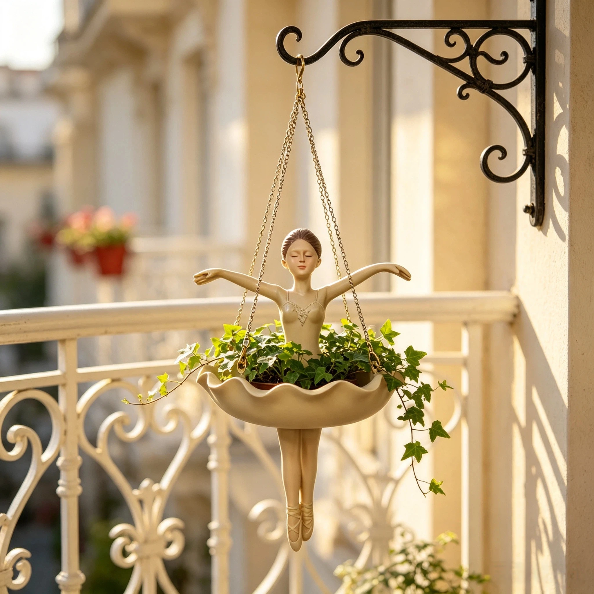 Artistic Ballet Girl Hanging Flower Pot, Wall-Mounted Green Plant Container for Dressing Room, Resin Craft 3D Sculpture Hanging Flower Pot, French-Style Soft Decoration for Guesthouses, Indoor Small Hanging Plant Pot,