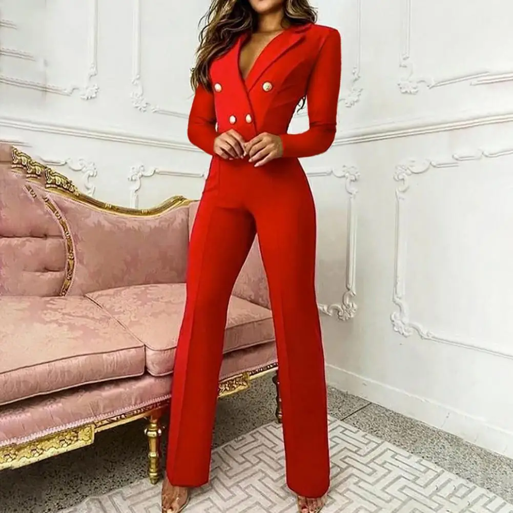 

4 Sizes Formal Long Pants Sexy Office Romper 4 Colors Autumn Jumpsuit V Neck for Party