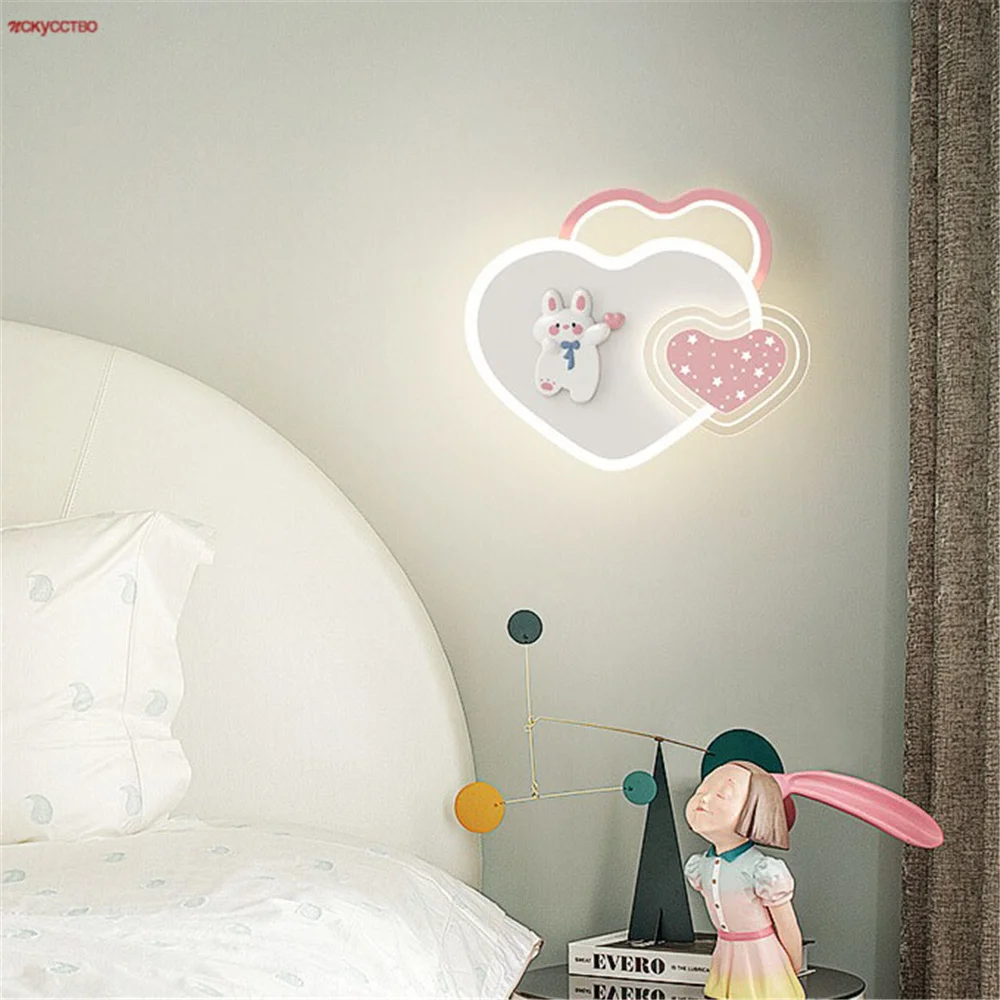 

Kids Cartoon Snowman Rabbit Heart Led Wall Lamp Girls Bedroom Sleeping Night Lights Study Sofa Hallway Sconces Cute Home Decor