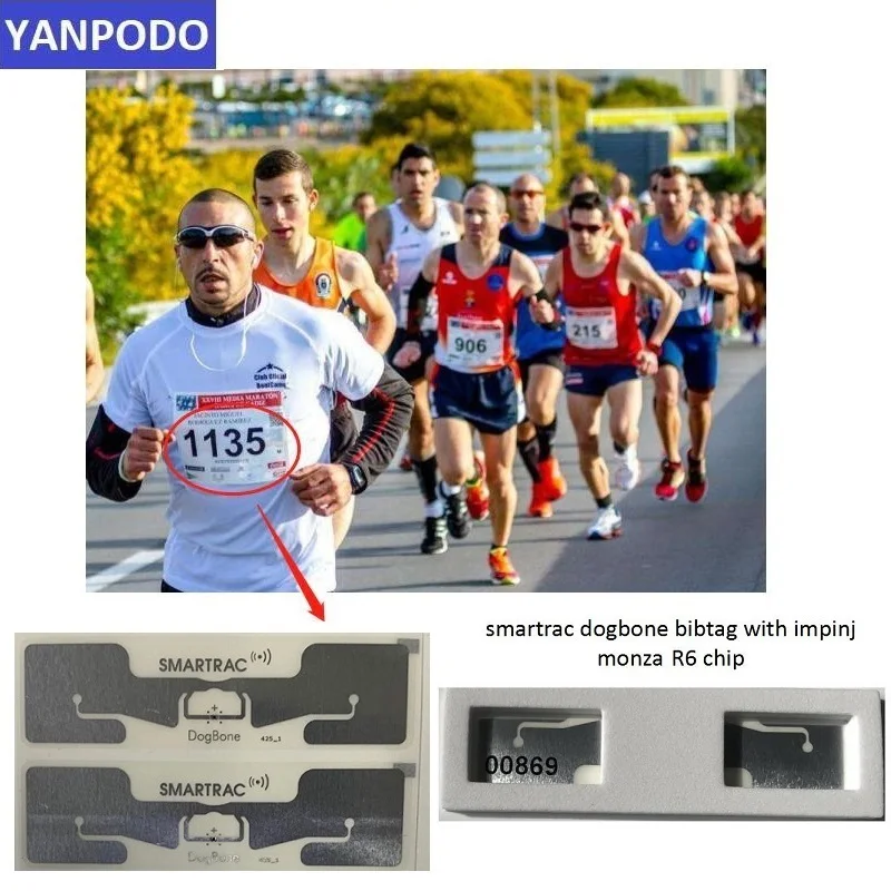 Smartrac-Like UHF RFID Dogbone Bibtag 860-960MHz EPC Gen2 Ucode 8 Long Range Timing Chip Foam for Marathon/Running Races 100pcs