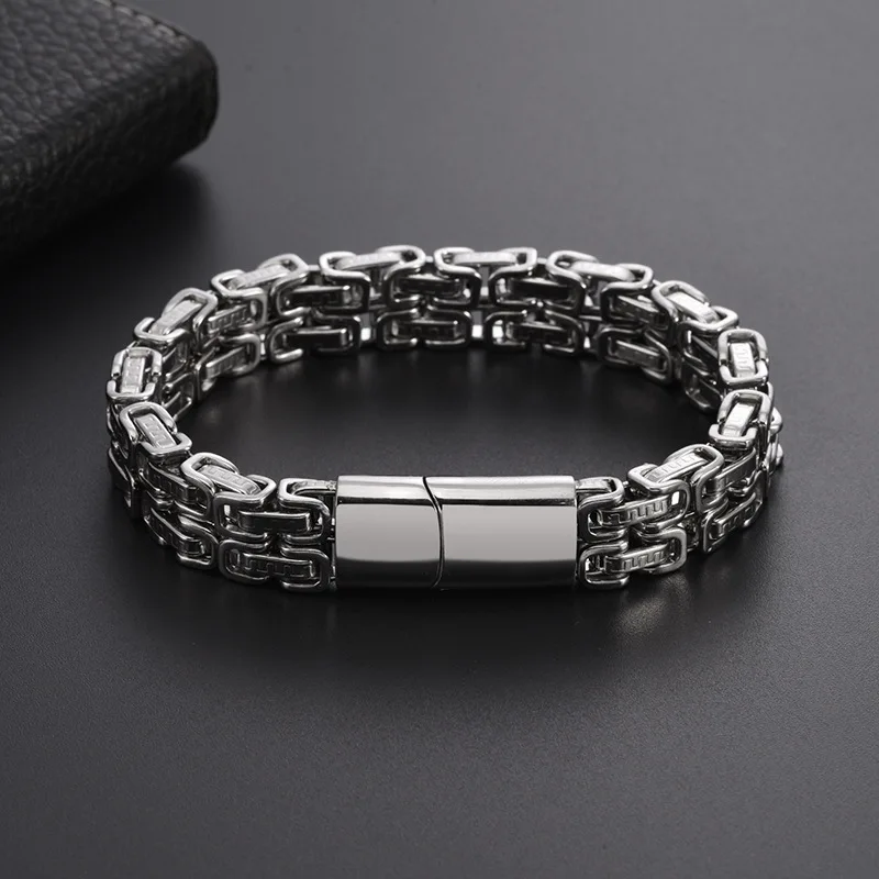 316L Stainless Steel Simple Hip Hop Thick Byzantine Bicycle Chain Bracelet for Men Women Kpop Gift Jewelry