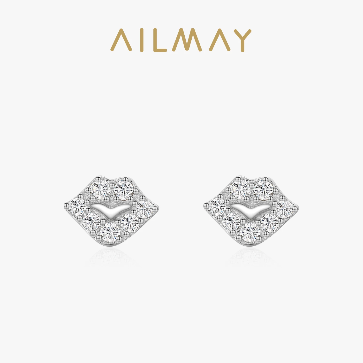 Ailmay Genuine 925 Sterling Silver Fashionc sexy Lips Line Stud Earrings Sparkling CZ For Women Wedding Engagement Jewelry