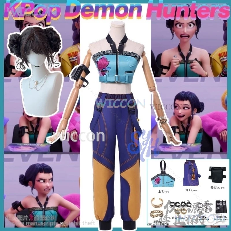 

Kawaii Korea Girls Y2K Идол сценическая форма для аниме Demon Huntrix косплей Zoey Girls группы сексуальный топ брюки парик серьги Хэллоуин