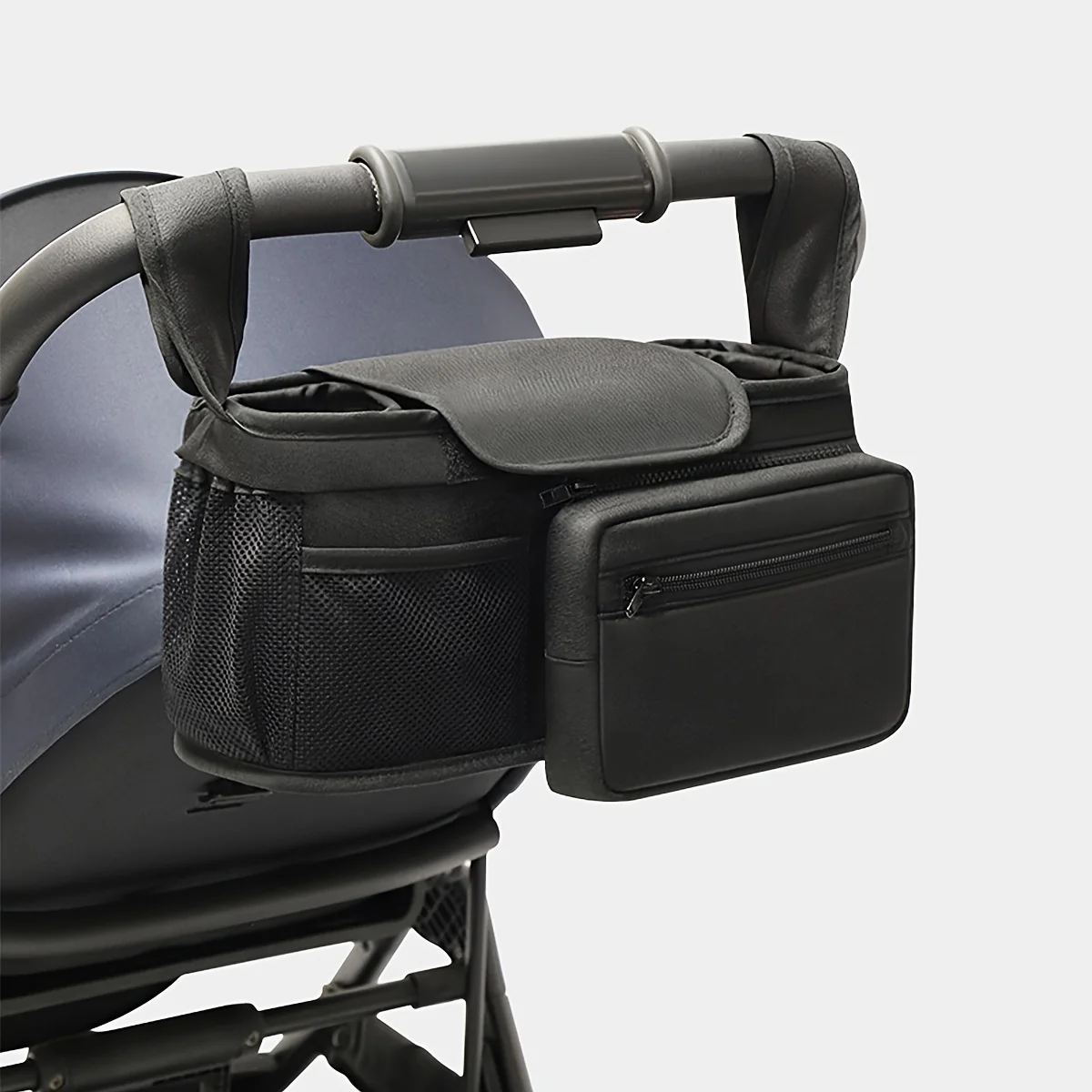 

Black Stroller Organizer Bag with Adjustable Shoulder Strap Large Capacity Detachable Compartments Multi-Functional Storage