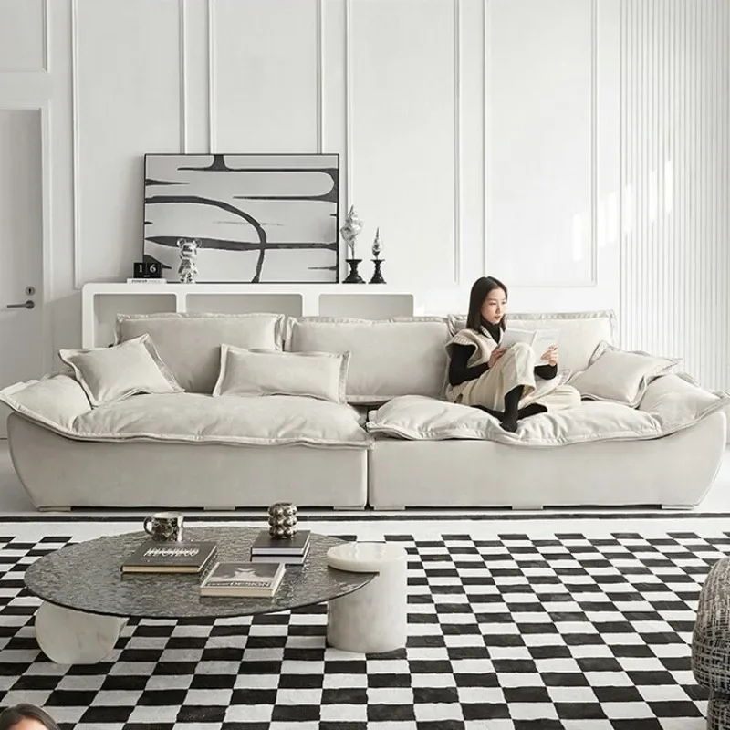 

Nordic Italian living room minimalist apartment straight row Internet celebrity fabric Motu Martha matte cloth sofa