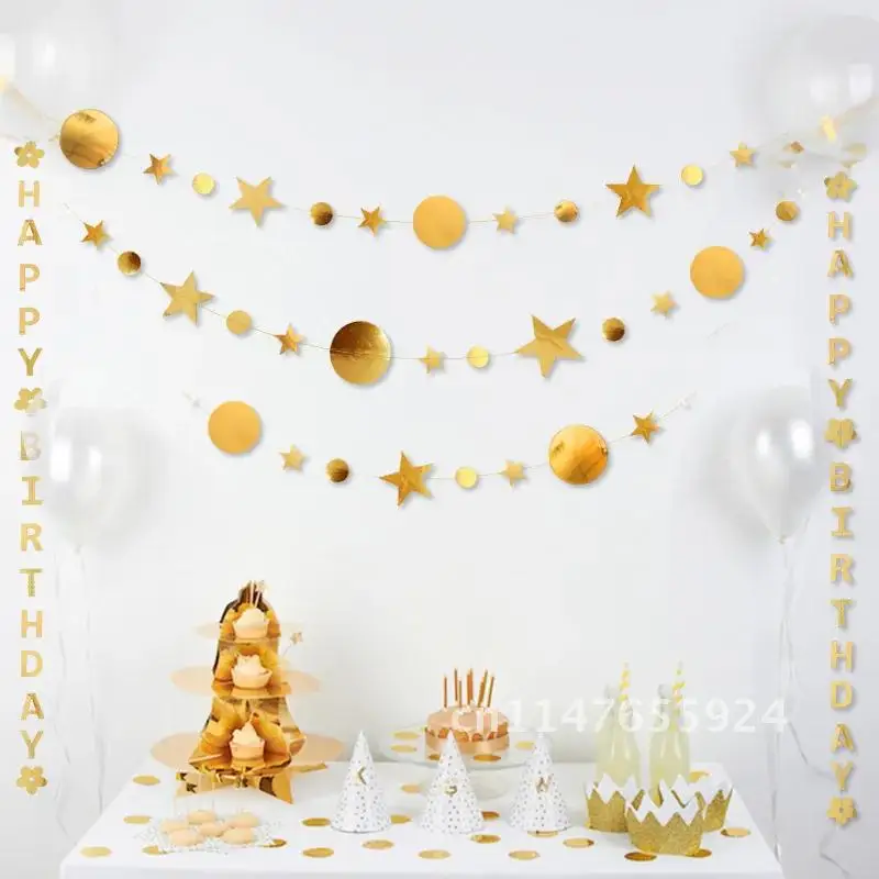 

Gold Silver Star Circle Party Decoration Paper Garlands 4m Wedding Screen Decor Birthday Party Supplies Girls bedroom decor