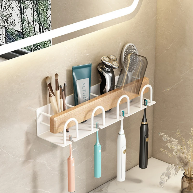 Bathroom Toothbrush wall mounted holder Walnut wood storage rack bathroom organizer toothbrush storage Toothpaste Holders