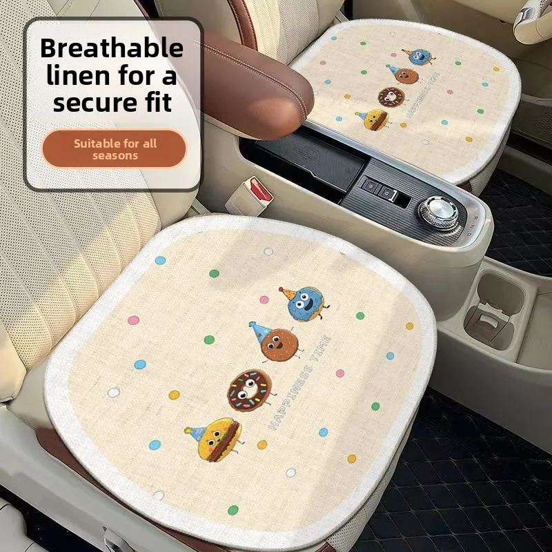 

Linen Car Seat Covers Universal 4 Seasons Cute Cartoon Breathable Durable Driver Seat Accessories