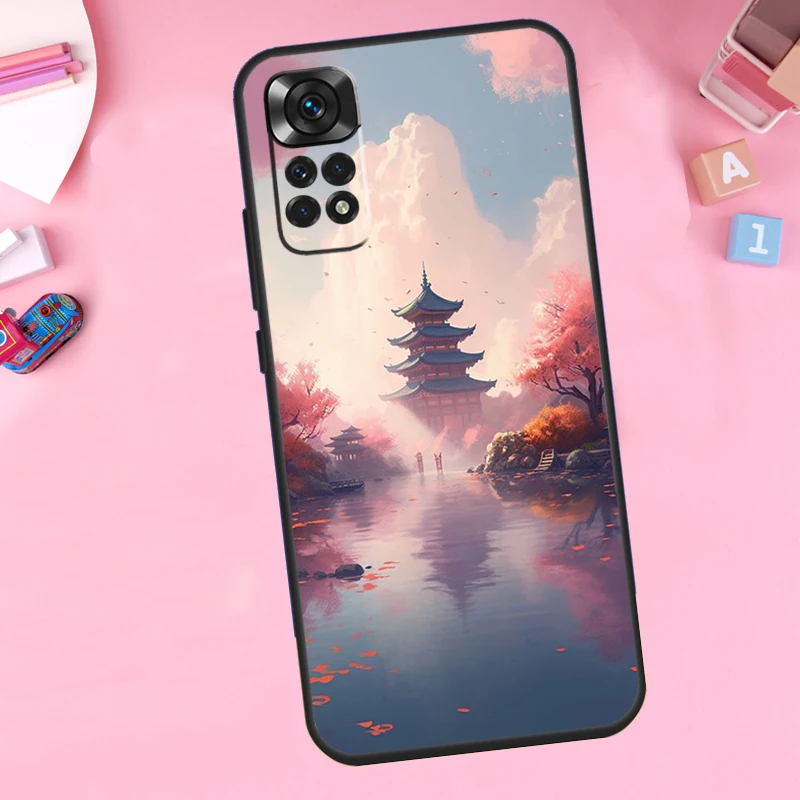 Japanese Art Temple Sakura Funda For Xiaomi Redmi 12C 9A 9C 9T 10A 10C Redmi Note 10 8 9 11 12 Pro 9S 10S 11S 12S Case