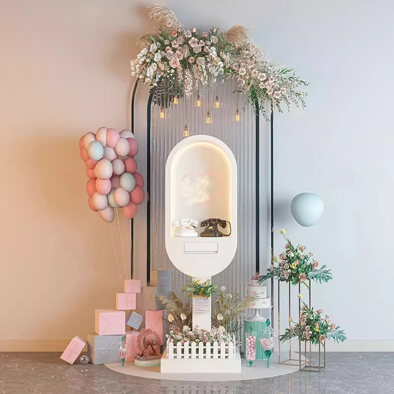 Modern White Custom Logo Outdoor Wedding Party Decoration Fast Shipping Metal Phone Booth Audio Video Cordless Phone