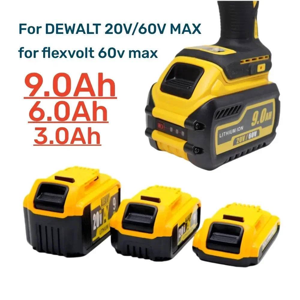 Dewalt 전동 공구용 배터리, DCB200, 9000mAh, 최대 배터리, DCB606, DCB609, DCB205, DCB206, DCB209, DCB182, 9.0Ah, 6.0Ah, 60V