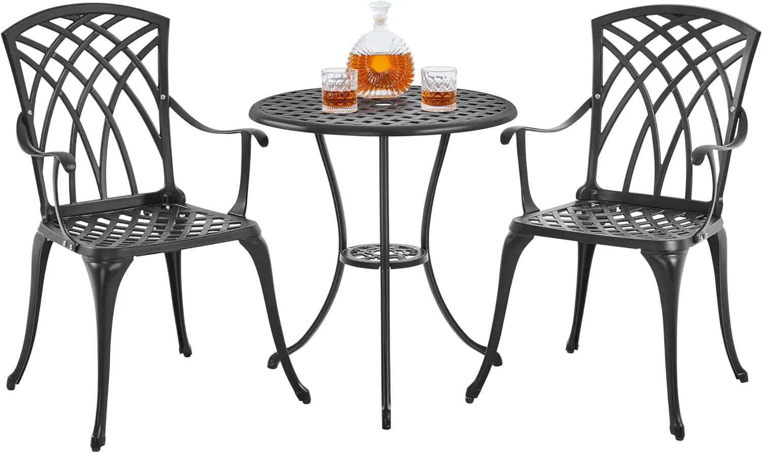 

3-Piece Patio Bistro Set Outdoor Cast Aluminum Bistro Table and Chairs Set of 2, Outdoor Patio Furniture with Umbrella Hole