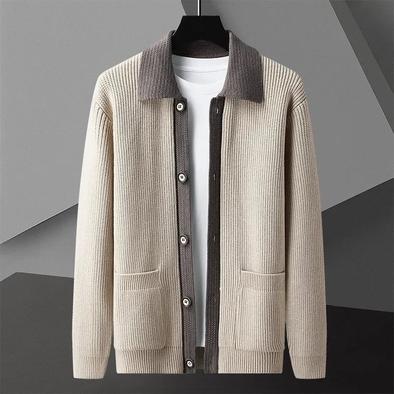 

High Quality Cardigan Men Knitting Sweaterscoat Spring Autumn Casual Sweater Jackets Solid Turn Down Collar Knitted ZL741