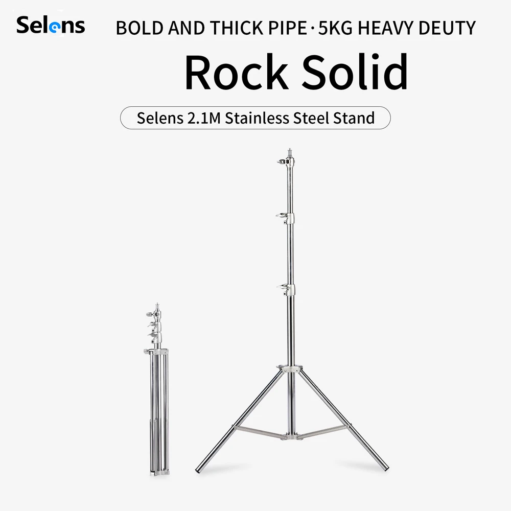 Selens 210cm Adjustable Stainless Steel Light Stand Heavy Duty Tripod Stand Photo Studio Kits Photography Bracket Tripode ์ผ๊ฐ๋
