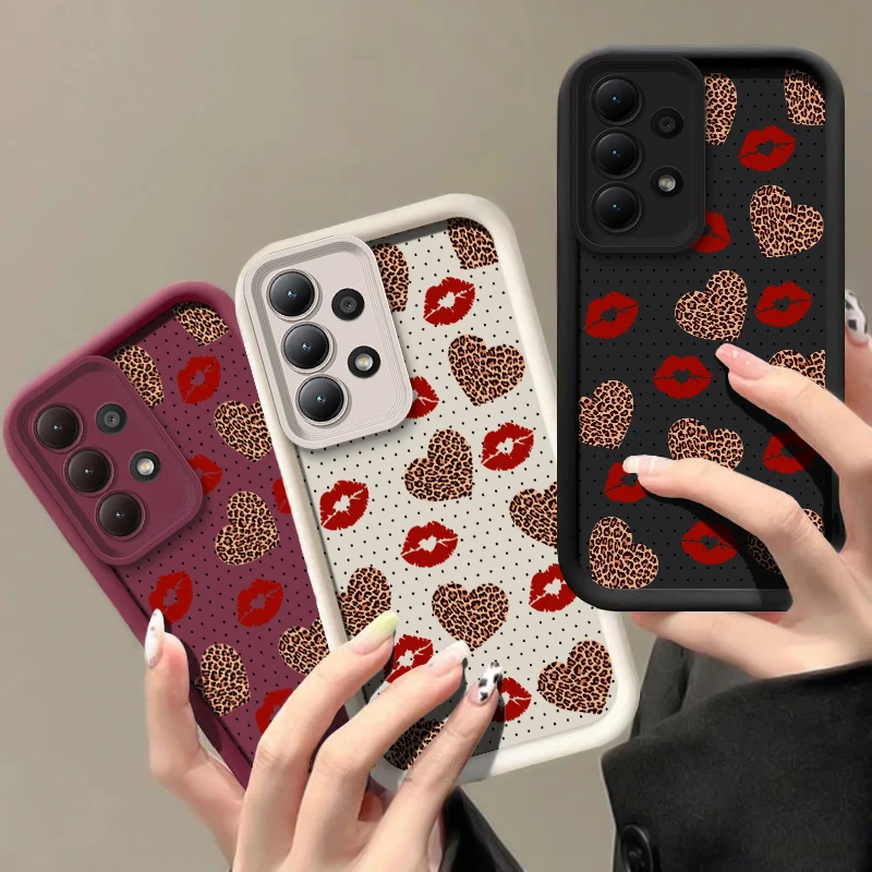 ليوبارد سيليكون قضية الهاتف لسامسونج غالاكسي M30S M23 M22 M16 M15 M13 نوت 20 الترا M54 M51 M34 M31 الشفاه قبلة غطاء مقاوم للصدمات