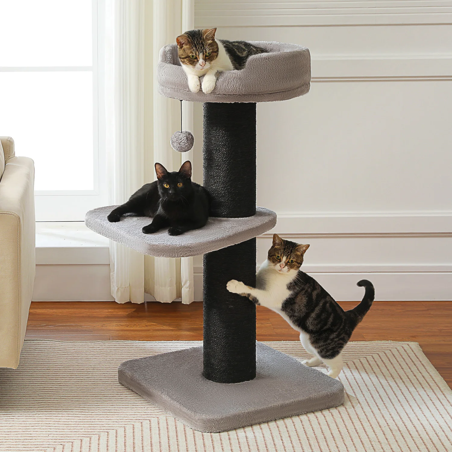 Cat Scratching Post for Large Cats, Small Cat Tree Tower with Thick Scratching Post, Top Bed, Indoor Tall Cat Scratcher, Cat Toy