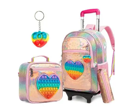 Children Travel Lugagge Suitcase Bag Kids School Wheeled Backpack Set with Lunch Bag Pen Bag For Girls Wheeled Backpack For Girl