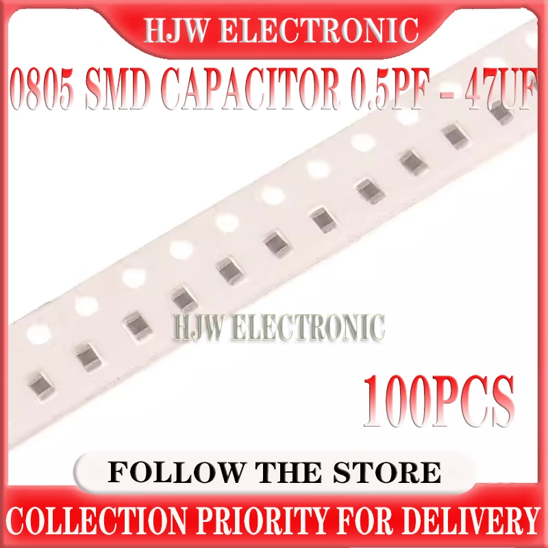 

100pcs 0805 SMD Chip Multilayer Ceramic Capacitor 0.5pF - 47uF 10pF 22pF 100pF 1nF 10nF 100nF 0.1uF 1uF 2.2uF 4.7uF 10uF 22uF