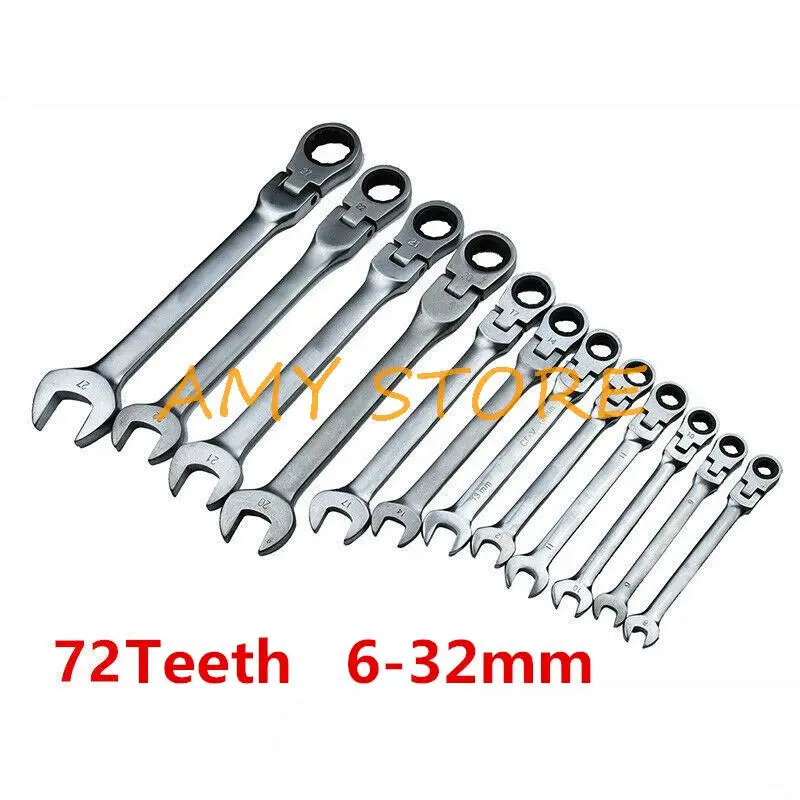 1Pc 72Teeth 6-32mm Adjustable Open Box End Spanner Quick Fast Combination Dual-Use Ratchet Wrench Maintenance Hardware Tool