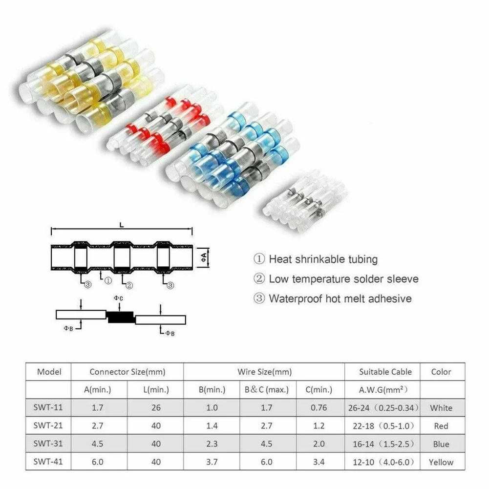 500PCS Solder Seal Electrical Connectors With Heat Shrink Tubing For Reliable Splicing Insulation And Moisture Protection