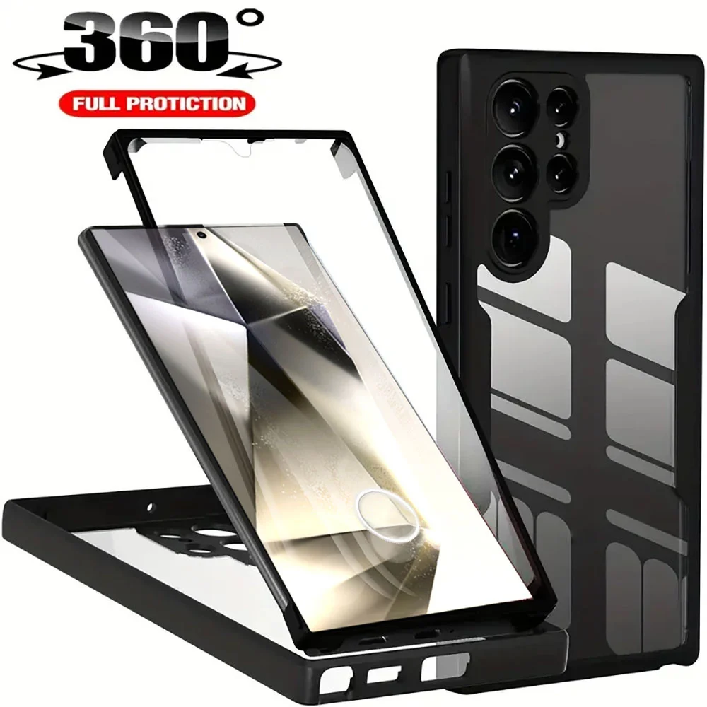

360-градусный защитный чехол для Samsung Galaxy S24 S23 S22 Ultra S21 Plus S20 FE A55 A35 A53 A52s A34 A14 A54 A15 Cover