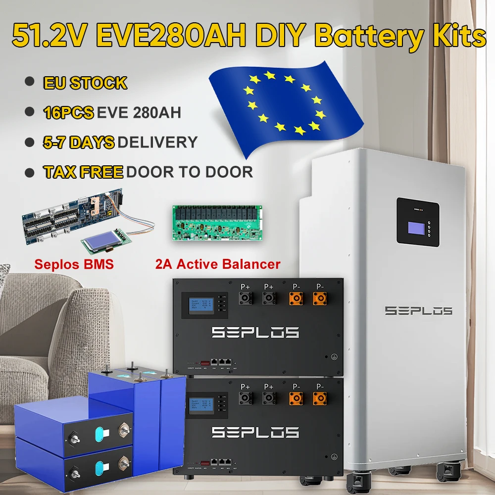 Analyste de batterie rechargeables Lifepo4 Seplos, équilibreur actif de pipeline 14,5 KW, EVE280AH, 24.com LilRS485, maison solaire, sans taxe, Pologne, 3.0