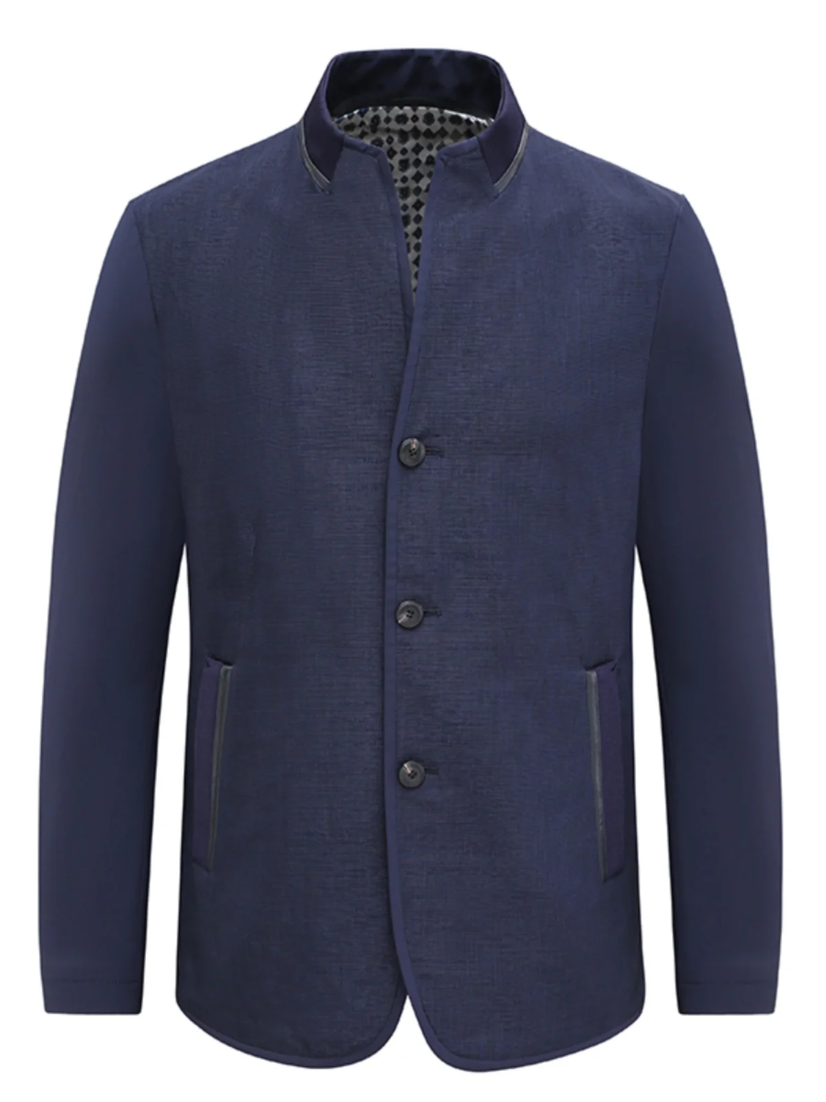 

Men's Casual Thiened Jaet Spring Summer Zipper Collar Leisure Outerwear Deep Blue Stand Fit Faion Urban Sle