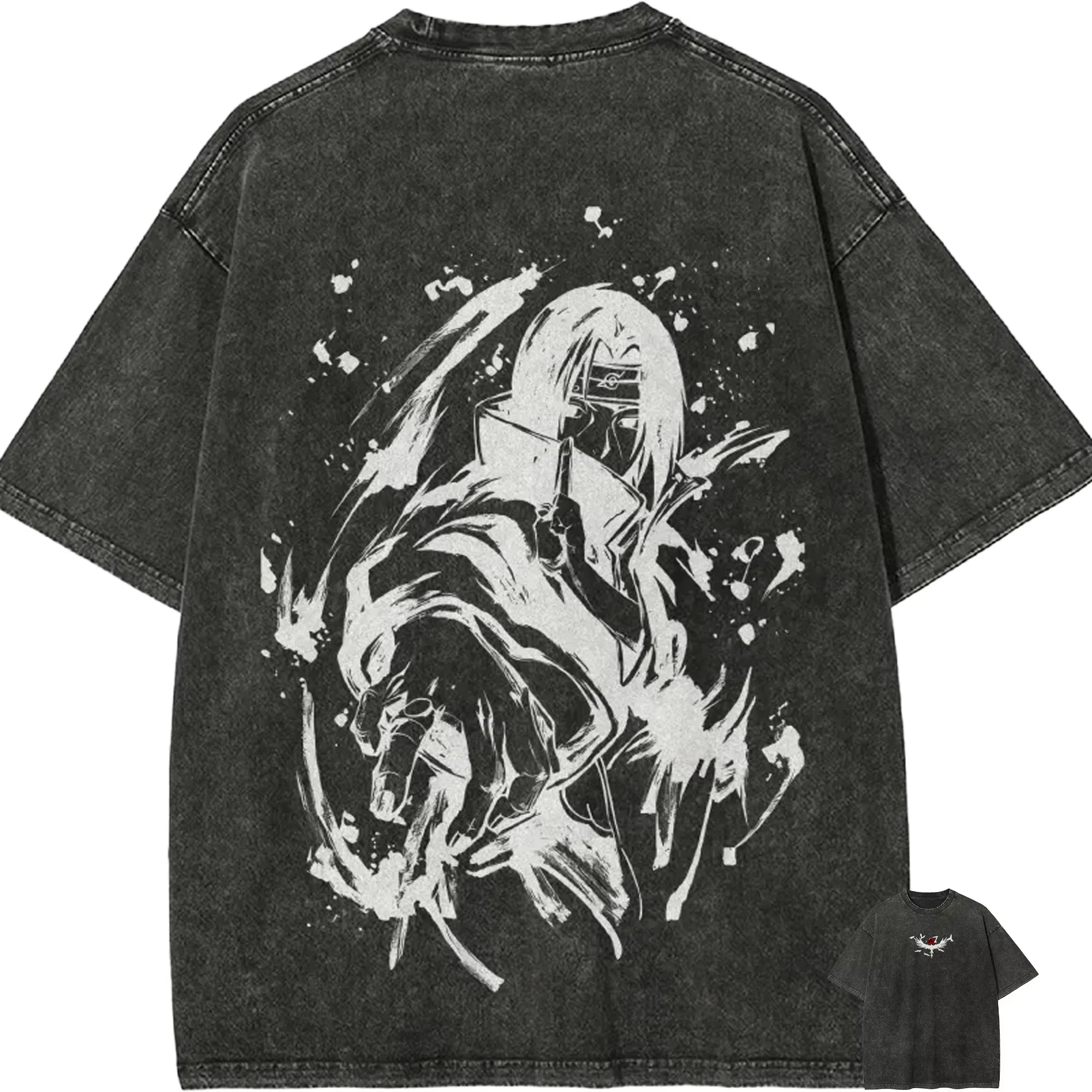 

Футболка Naruto Itachi Uchiha с принтом в стиле Ink Splash, винтажная, с эффектом кислотной стирки, уличная одежда, ретро-аниме, графический дизайн, мужская одежда