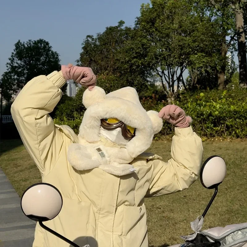 オートバイ用の厚い豪華な帽子のスカーフ,暖かいヘッドカバー,電動自転車,一体型,屋外,スキー,冬